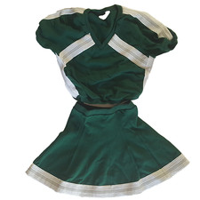 Vintage Cheerleader Uniform Top  Skirt Green  White XS  EXC COND