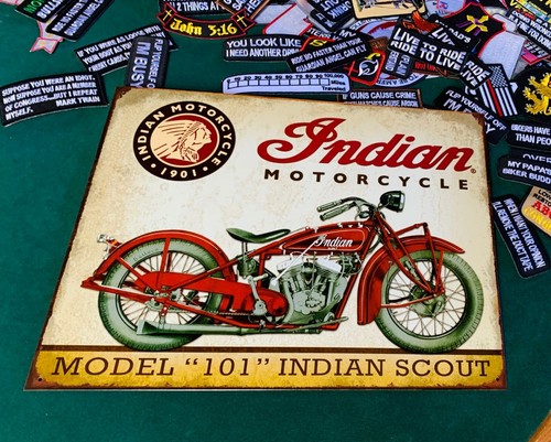 INDIAN MOTORCYCLES MODEL 101 Tin Metal Sign Wall w/ FREE PATCH decor vintage man - 第 1/2 張圖片