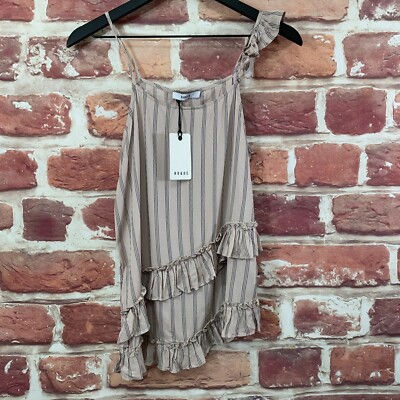 Anthropologie Ro & De Top Womens XS Pale Pink Blue Striped Ruffle Strap Blouse