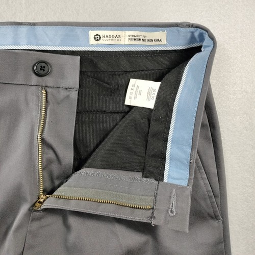 Pantaloni Haggar Premium No Iron Khaki Straight Fit Grigio Uomo Taglia Effettiva 32x28 - Foto 3 di 6