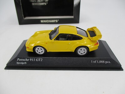 Miniature Minichamps 1/43 – Porsche 911 GT2 1995 – Jaune – Réf 430065004