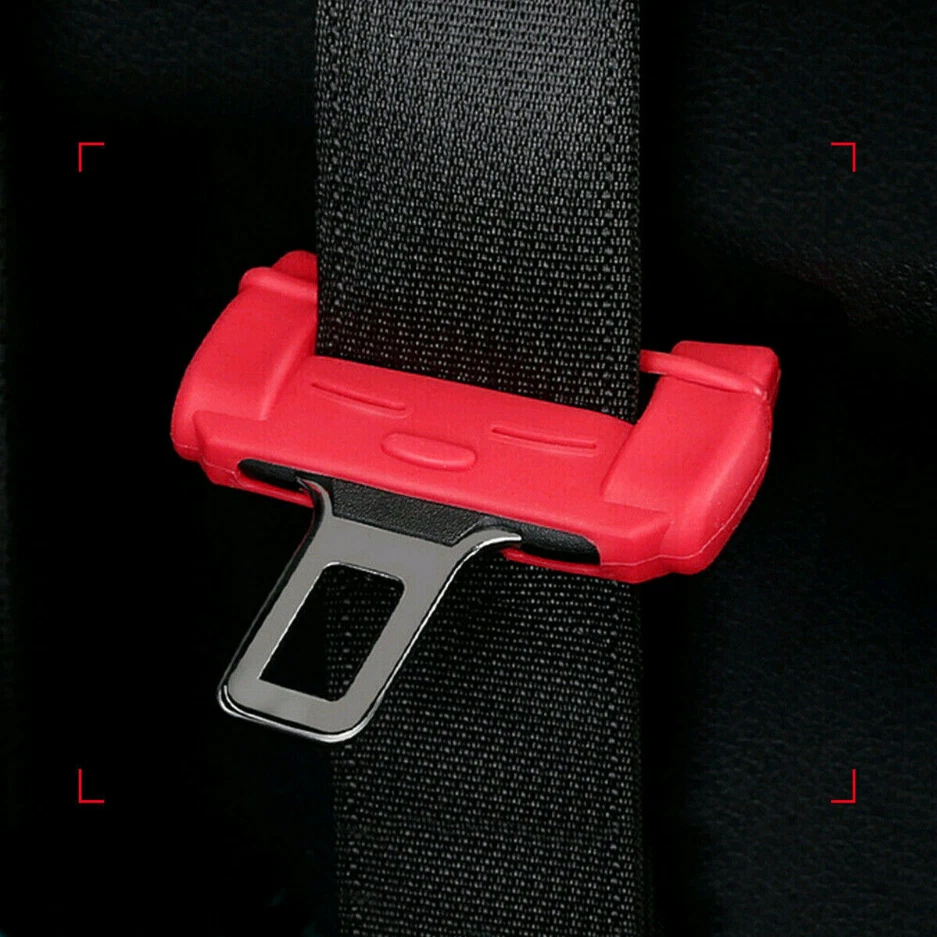 4PCS Universal Car Seat Safety Belt Buckle Clip Silicone Anti-Scratch Cover Red Foto 2 de 4