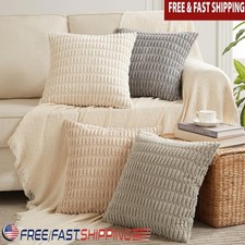 Striped Corduroy Pillow Covers Set of 4 Soft Plush Cushion Cases Home Decor New