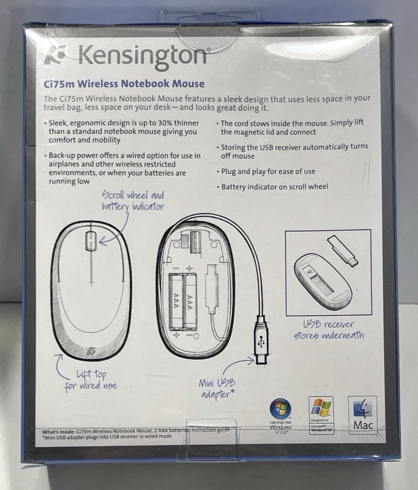 Kensington Wireless Notebook Mouse - Ci75m -White & Silver - New In Box - Image 4 of 4