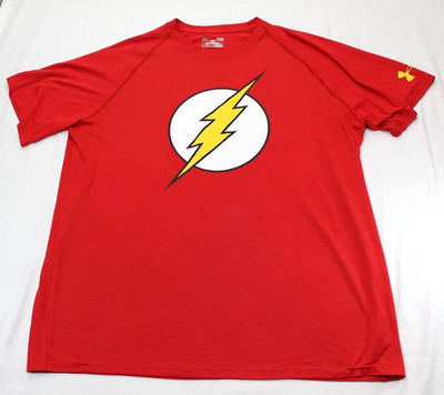 Under Armour Shirt Mens Large Red HeatGear Flash Graphic Short Sleeve DC Comics