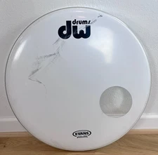 DW DRUM WORKSHOP 22" Resonant Bass Kick Drum Head White Single Ply Stock w/ Logo