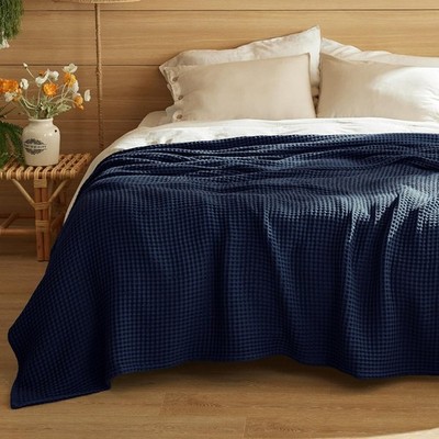 100% Cotton Blanket Queen Size for Spring Summer, Waffle Weave Thin Lightweight