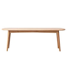 Oak bench, semi-circular design, with metal reinforcement at the bottom