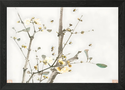 Ukiyo e Biene Kirschblüte gerahmtes Wandbild Poster Leinwanddruck Bild