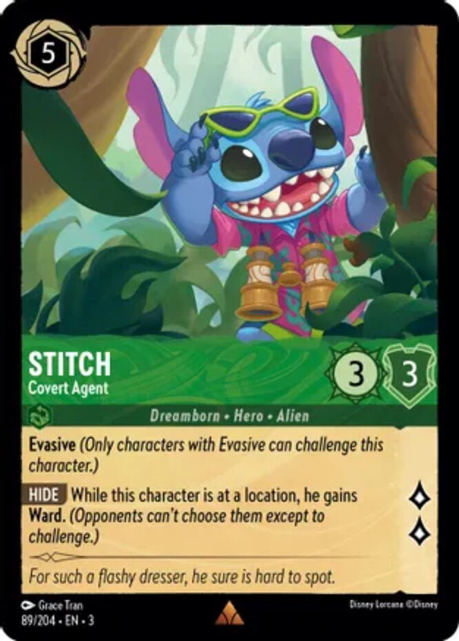 x1 Stitch - Covert Agent - 89/204 - Rare Lorcana DLC03 Into the Inklands M/NM