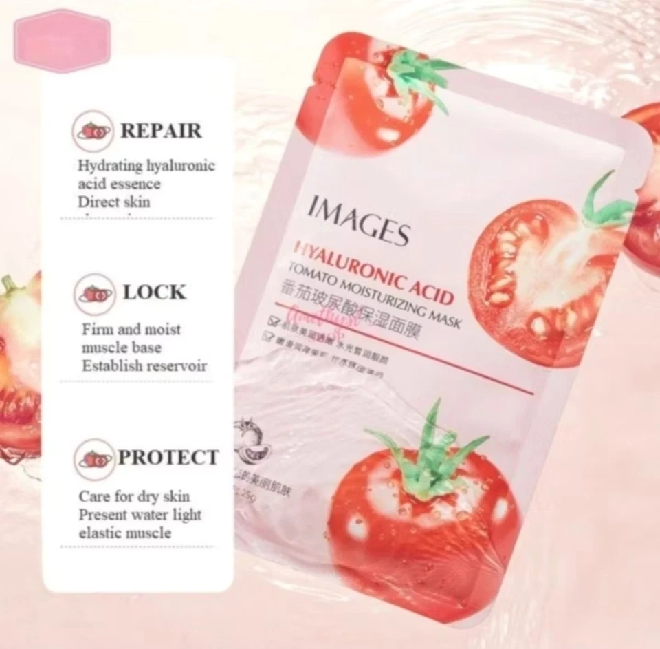 5pc Korea Images Fresh Tomato Moisturizing Facial Mask Sheet Hyaluronic Acid 25g - Image 3 of 4
