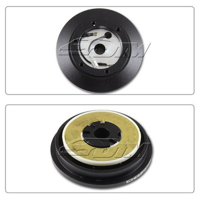6-Hole 1" Thin Quick Release Steering Wheel Adapter Kit – Universal 4-Bolt, Black Aluminum