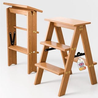 3 Steps Wooden Step Stool Folding Step Stool Anti Slip FOR AUCTION