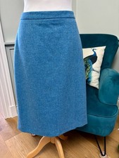 Pure Collection Blue 100% Wool Blue Straight Skirt Size UK 14