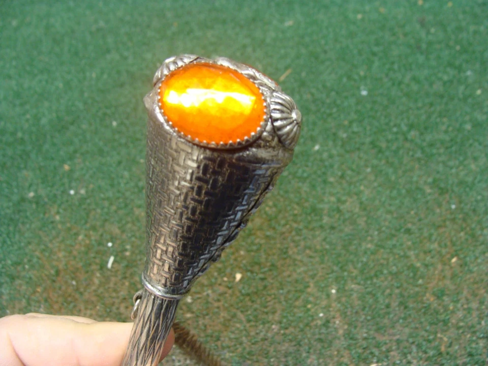 Antiguo Paraguas Sombrilla Mango Decorativo con JOYAS NARANJA 9" Largo con Cadena Foto 3 de 4