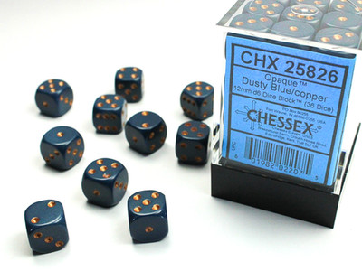 Chessex Opaque d6 12mm Dusty Blue with Copper 25826 New dice block 36 die set