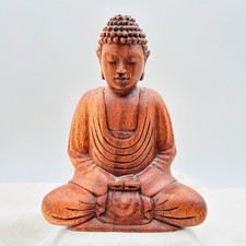 Wood Hand Carved Meditating Buddha Statue Sculpture Figurine Handmade 6.5 inch