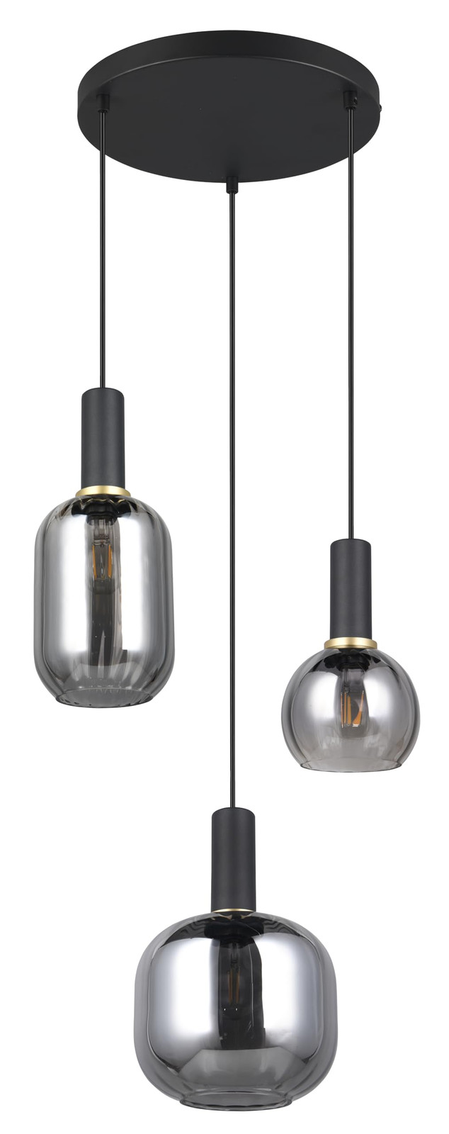 Lampada a Sospensione Diva Trio 319830332 Vetro e Nero 92cm