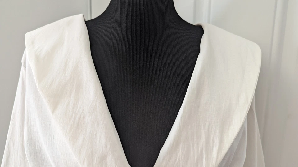 Blusa Leslie Fay Peplum Talla 16 Marfil Elegante Mantón Cuello Manga 1/2 Fiesta Foto 2 de 4