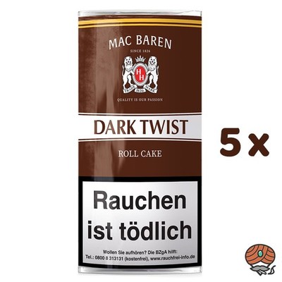 Mac Baren Dark Twist Roll Cake Pfeifentabak Pouch 5x 50g