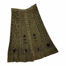 VTG Y2K Embroidered Fairy Grunge Maxi Skirt Pull On Button Details Whimsigoth XL
