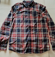 Buffalo David Bitton Shirt Mens Large Dark Blue Red Plaid Button Up 100 Cotton