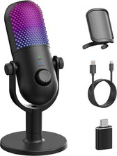 USB Microphone for PC Gaming: Condenser Microphone RGB for Gamer with Stand Mic