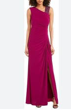 Adrianna Papell Asymmetrical Neck Ruched Burgundy Gown Embellished sz 4 Jersey