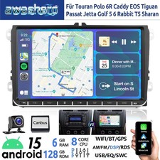 Android 15 6+128G Autoradio Carplay GPS Für VW Golf 5 Touran Tiguan Passat Caddy