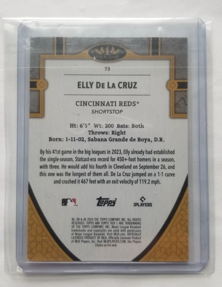 2024 Topps Tier One Elly De La Cruz Red Foil RC /50 - Image 2 of 2