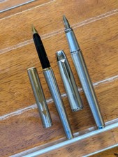 vtg 2x Parker Fountain Pen Lot - Steel F Nibs