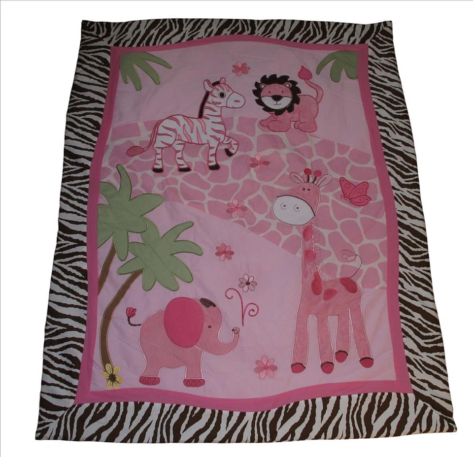 Juego de ropa de cama infantil para cuna de 12 piezas para bebés bebés niñas y niños - Safari rosa Foto 3 de 4