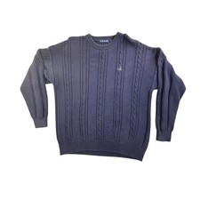 Vintage IZOD Sweater Mens Large Blue Cable Knit Crewneck Pullover Cotton Preppy