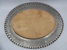 ANTIQUE SILVER PLATED WALKER & HALL STAND WITH WOODEN TIMBER BREAD BOARD CENTRE
