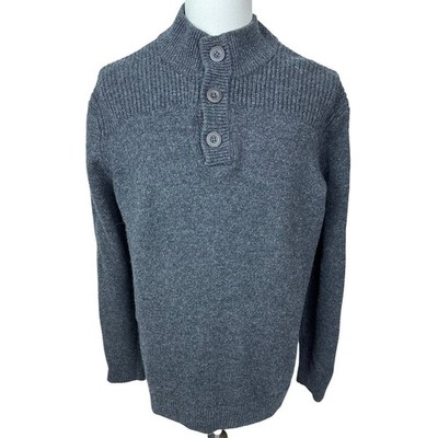 L.L. Bean Men's XL Fisherman Henley Sweater 100% Lambswool 3 Button Gray