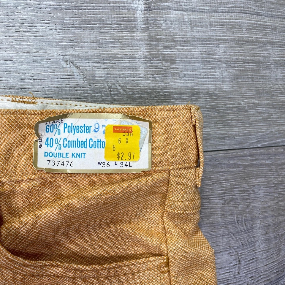 Винтажные мужские брюки двойной вязки расклешенные 36x34 оранжевый полиэстер Bell низ 70-х - Изображение 4 из 4