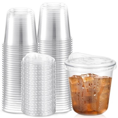 Ziliny 50 Sets Clear Plastic Cups with Strawless Sip Lids, Thickened Clear Dispo
