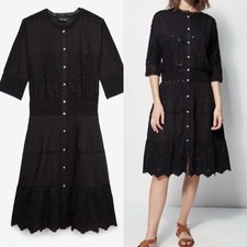 NWT the kooples pleated embroidered lace detail midi dress black womens size 2