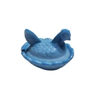 Hen on Nest Trinket Dish Blue White Milk Glass Small Vintage Good