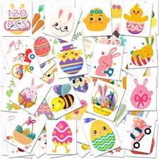 Easter Temporary Tattoos   120Pcs Cute Designs   Bunny, Eggs, Chicks   Eas