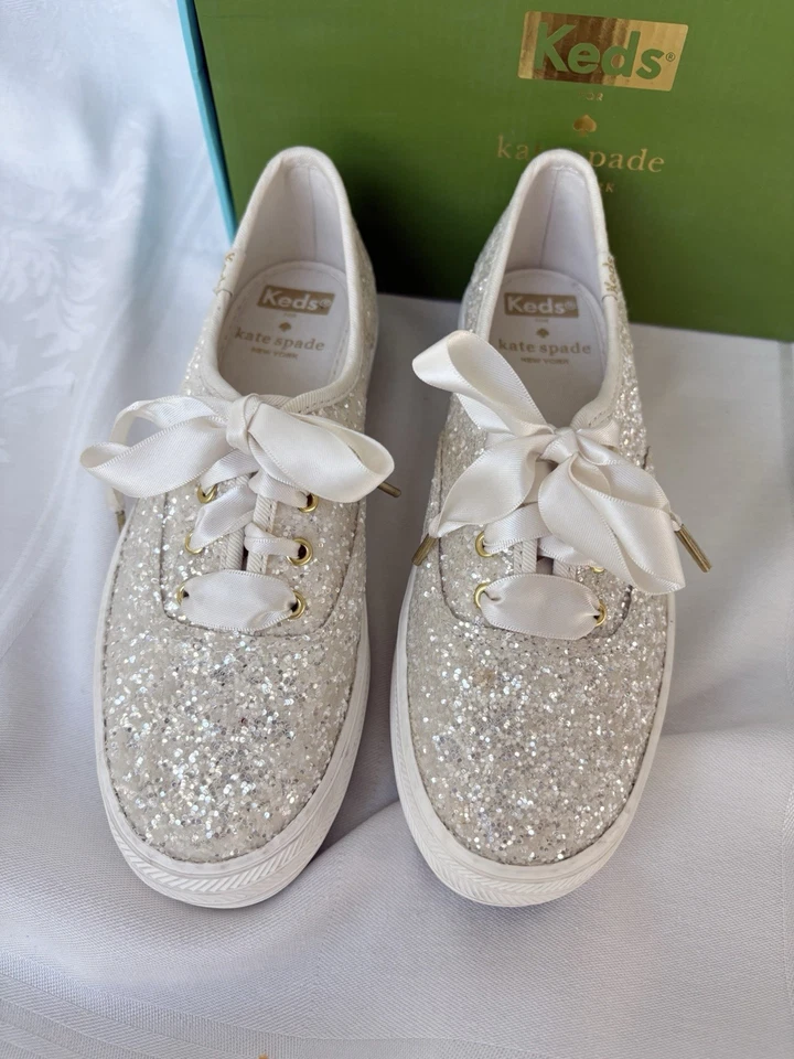 KEDS X KATE SPADE NEW YORK TRIPLE KS GLITTER CREAM PLATFORM SNEAKERS, SZ 5, EUC! - Image 2 of 4