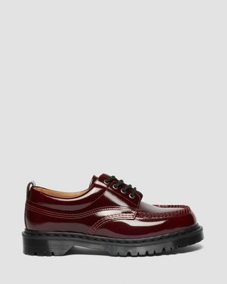 Dr Martens Lowell Laquered Moc Toe Iconic Shoes Cherry Red