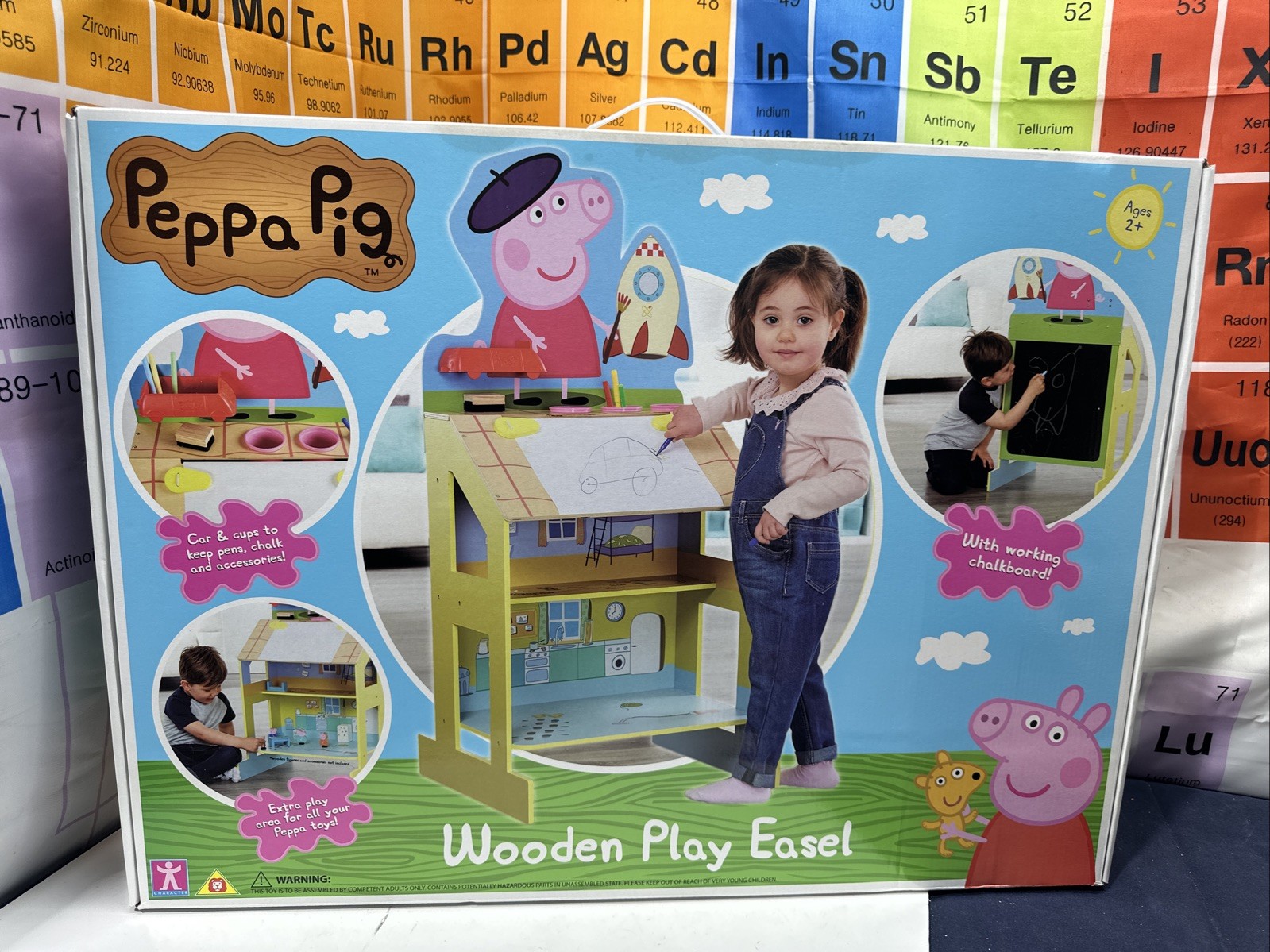 Peppa Pig 42"" Tall Wooden Play Easel Chalkboard Fun Drawing 2-Story peppa House