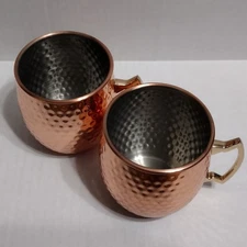 Set Of Two Moscow Mule Hammered Copper Mugs -Eco One By Silver One INTL Original