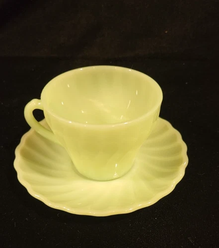 Vintage Fire King Jadeite Green Jane Ray Ribbed 6 oz. Cup & Saucer
