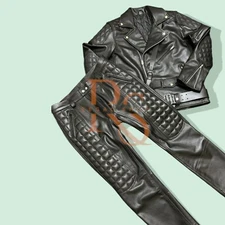 LGBT Men's Padded Style Pant And Jacket Set In Genuine Soft Lambskin Leather Set