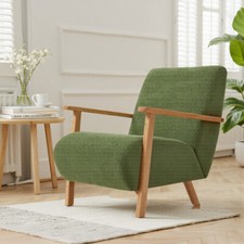 Solid Wooden Frame Scandi Fabric Armchair Modern Living Room Accent Chair UK