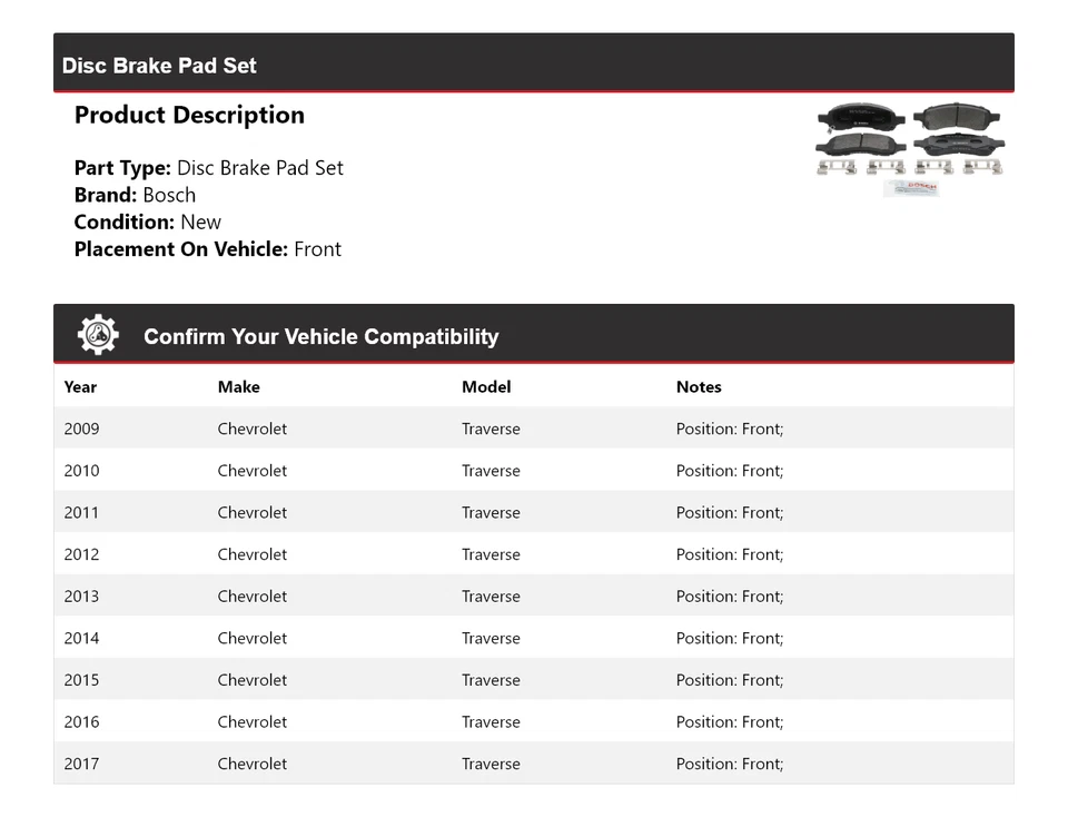 Pastillas de freno delanteras semimetálicas QuietCast Bosch 2009-2017 Chevrolet Traverse Bosch Foto 2 de 4