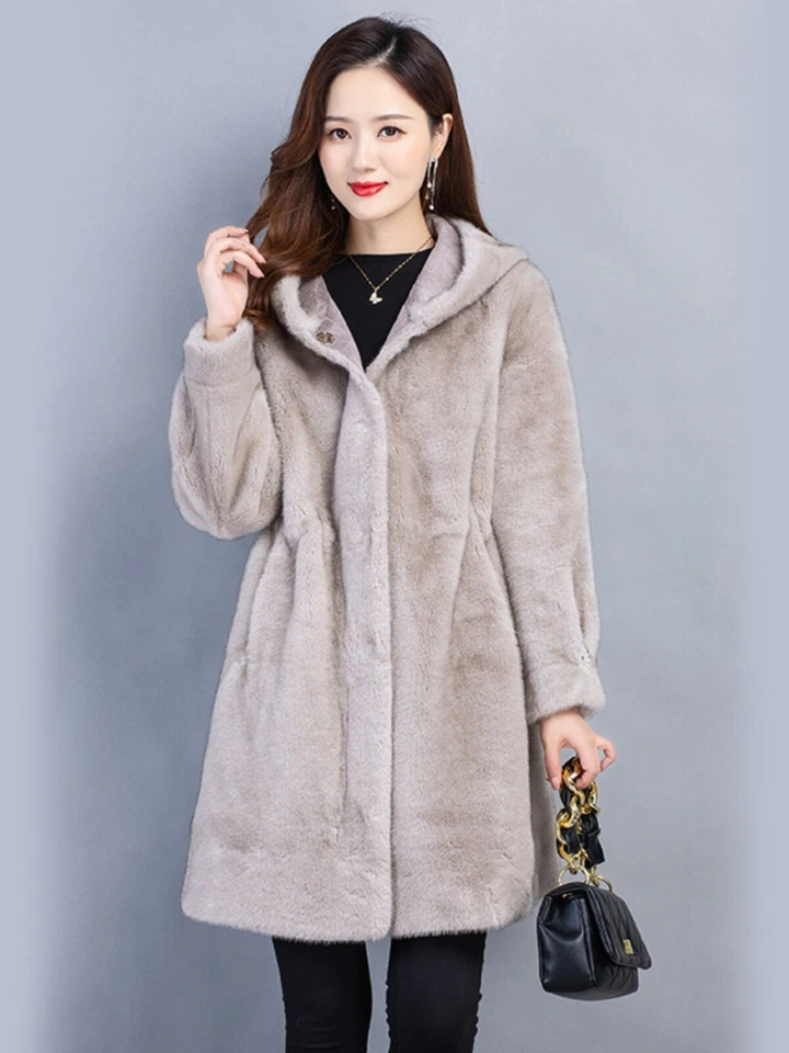 Novo Casaco de Pele de Vison Real de Luxo Feminino Casaco Longo de Pele de Vison com Capuz Jaqueta de Pele de Vison - Imagem 4 de 4