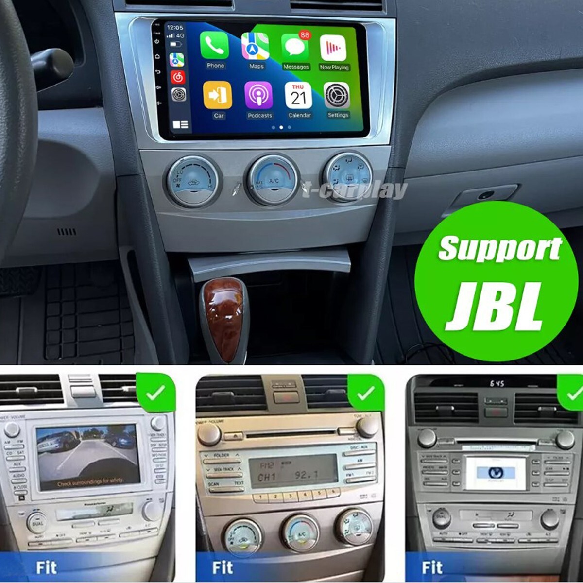 For Toyota Camry 2007-2011 Android Apple CarPlay Car Stereo Radio GPS Navi JBL